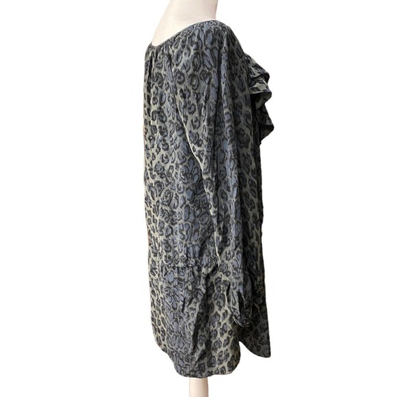 Rebecca Taylor Women Leopard Print Tunic mini dress Boat Neck Silk blue gray 10 - Picture 3 of 9